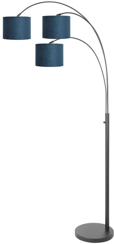 Vloerlamp Steinhauer Sparkled Light 3828ZW met 3 Lichten, kantelbaar, metaal en textiel, blauw velours, trendy, voor binnen gebruik