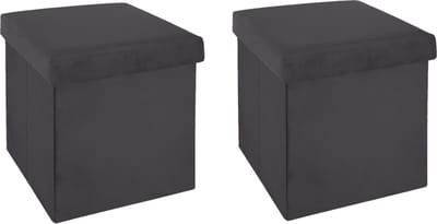 Atmosphera Poef/hocker/voetenbankje - 2x - opbergbox - donkergrijs - PU/MDF - 38 x 38 x 38 cm - opvouwbaar