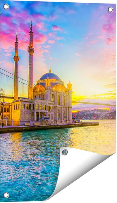 Gards Tuinposter Kleurrijke Ortakoy Moskee in Instanbul - 40x60 cm - Tuindoek - Tuindecoratie - Wanddecoratie buiten - Tuinschilderij