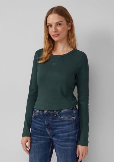 Geribbelde lange mouwen T-shirt met geborduurd detail dames s.Oliver
