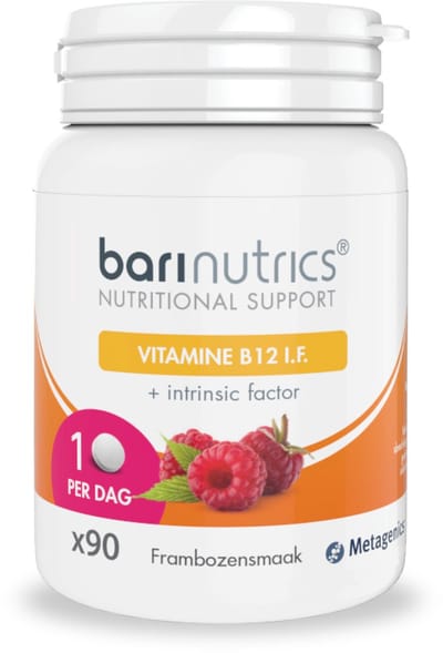 Barinutrics Vitamine B12 (1000 mcg) – 90 Kauwtabletten met Frambozensmaak - Mét Intrinsieke Factor voor Betere Opname ook na Maagverkleining – Helpt bij Vermoeidheid – Ondersteunt Energieniveau - Zenuwen - Hersenen en Immuunsysteem