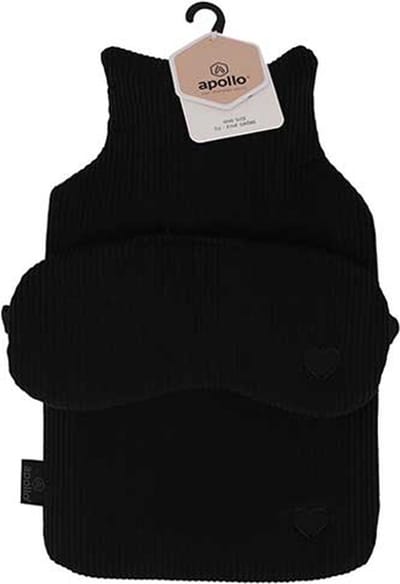 Apollo - Warmwaterkruik met slaapmasker- Kruik met hoes - Kruikenzak - Kruik Baby - Teddy Rib - Zwart