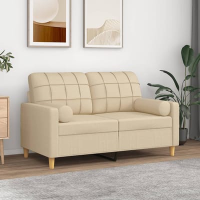 vidaXL - Tweezitsbank - met - sierkussens - 120 - cm - stof - crèmekleurig