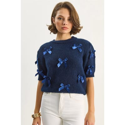 Gebreid Crew Neck Trui met Strik