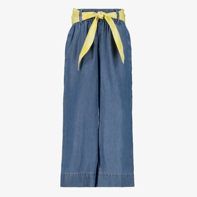 Twoday wijde meisjes broek met gele band blauw - Maat 92