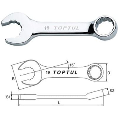 Korte ringsleutel 16 mm - 121 mm lengte - Chroom-Vanadium