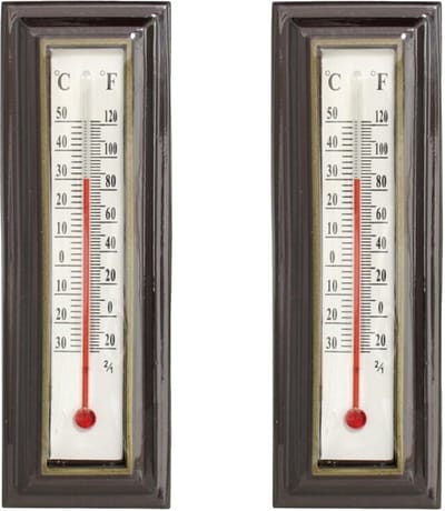 Gerimport Thermometer - 2x - kunststof - 16 x 5 cm - bruin - tot 50 graden Celsius