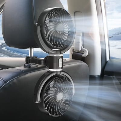 Autoventilator, 12V autokoelventilator, 360° draaibare USB-ventilator met dubbele kop, 3-traps instelbare, krachtige, stille, draagbare autoventilator voor de achterbank