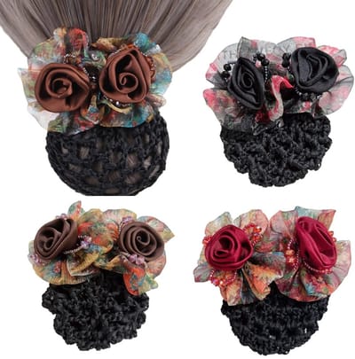 Dailygoods- Haarclip Antislip - 3 Stuks Bloem - Snood Net Barrette - Haaraccessoire - Stof/Strass - 9 cm - Haarnetje