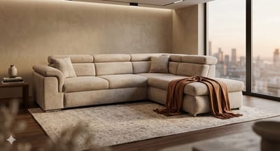 hoekbank salo- beige taupe - lounge rechts- met slaapfunctie - hoeksalon met bed en opbergruimte