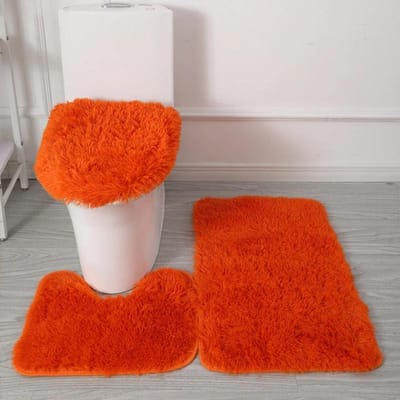 3 STKS/set Effen Kleur Huis Tapijten Toiletdeksel Hoes Kleden Kit Antislip Voetmat voor Badkamervloer Badkleed Voetmat 3PCS set oranje