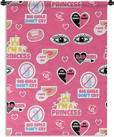 Wandkleed - Wanddoek - Meisjes - Roze - Prinses - Patroon - 90x120 cm - Wandtapijt