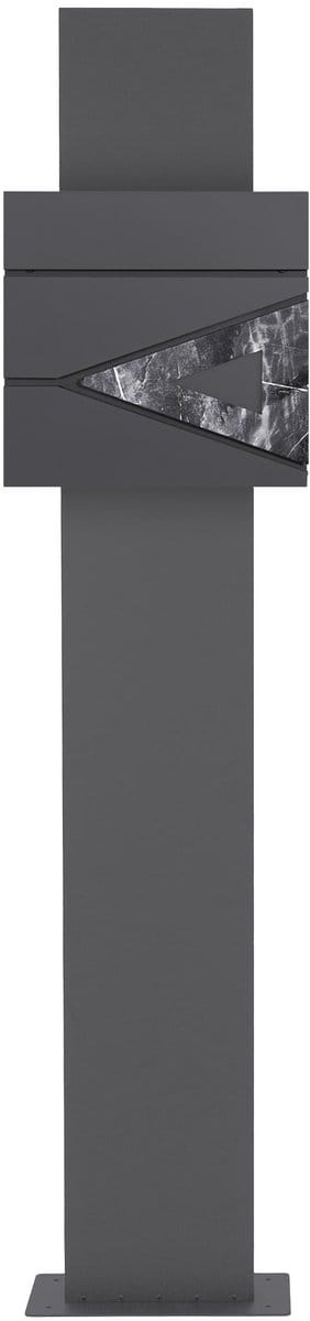 Staande brievenbus met krantenvak 37x36,5x11 cm antraciet/zwart marmerlook gemaakt van staal ML design, modern driehoekig ontwerp, stahoogte 120/170 cm antraciet