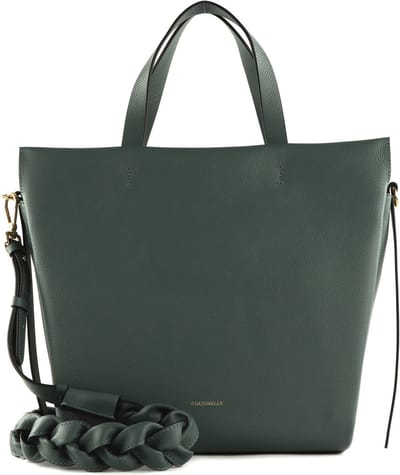 COCCINELLE Leren Handtas Schoudertas Boheme Grana Double Handbag Double Grainy Leather Kale Green / Noir Petrol