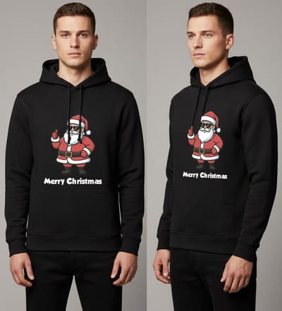 Zwarte Kerst Hoodie – Merry Christmas – Grappige Kersttrui met Kerstman – Unisex Kerst Sweater – Hoodie met Capuchon en Steekzakken - Maat XXL