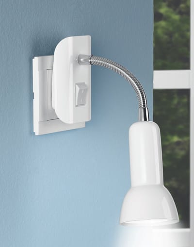 Trango LED Plug Lamp 11-058 *ANNA* Wandlamp, Leeslamp, Keukenlamp, Nachtlampje in Wit mat incl. 1x 5 Watt E14 LED Lamp 3000K warm wit, Wandlamp, Keukenlamp, Plug Lamp