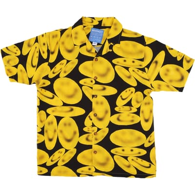 Herenshirt met korte mouwen Smiley Afterhours met knopen, gewassen zwart