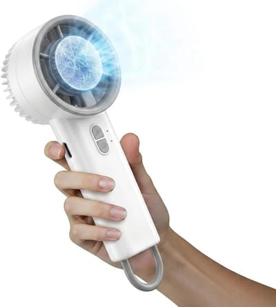 Draagbare handventilator - 5.7 x 6 x 15.7 cm - Drie instelbare windsnelheden - Compact en efficiënt - Geschikt voor de zomer - op kantoor, tijdens het sporten en op reis - Wit