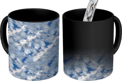 Magische Mok - Foto op Warmte Mokken - Koffiemok - Vloeiend - Olie - Verf - Texturen - Blauw - Magic Mok - Beker - 350 ML - Theemok