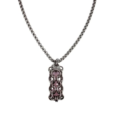 55cm x 3mm Jasseron-Ketting + Buis Hanger Dames - RVS - Ketting met Hanger met Ondoorzichtige Kristallen in Roze - Handgemaakt