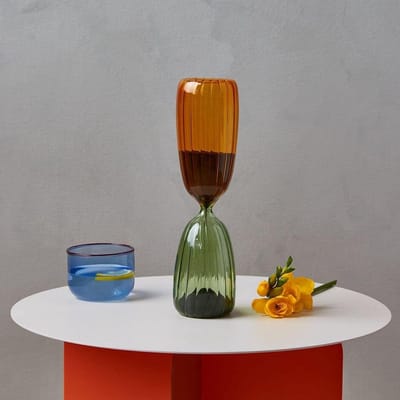 Zandloper Glas 15 Minuten - Handgemaakt Borosilicaatglas - Groen/Amber