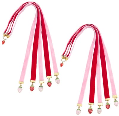 NTHProducts - Boekenleggers - Schattige boekenleggers - Velvet linten met aardbeien - Roze en rood - Bookmark met pendant - Geschikt voor boekenliefheb...