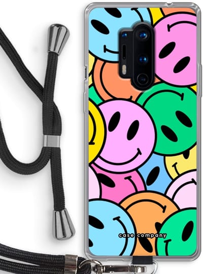 Case Company® - Hoesje met koord geschikt voor OnePlus 8 Pro hoesje met Koord - Smiley N°1 - Telefoonhoesje met Zwart Koord - Bescherming aan alle Kanten en Over de Schermrand