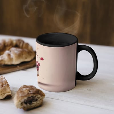 Magische Mok - Foto op Warmte Mokken - Koffiemok - Cheesecake - Eten - Roze - Taart - Magic Mok - Beker - 350 ML - Theemok