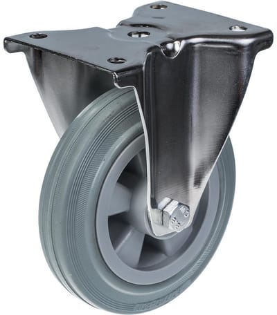 160 mm (6") roestvrijstalen zwenkwiel met grijs rubber, vast, 135 kg