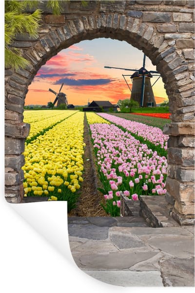 Muurstickers - Sticker Folie - Tulpen - Bloemen - Molen - Doorkijk - 20x30 cm - Plakfolie - Muurstickers Kinderkamer - Zelfklevend Behang - Zelfklevend behangpapier - Stickerfolie