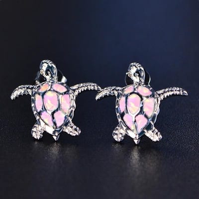 Schattige Zee Schildpad Stud Oorbellen Voor Vrouwen Mode Imitatie Blauwe Vuur Opaal Schroefsluiting Oorbellen Voor Vrouwen Bruiloft Band Sieraden Cadeaus white