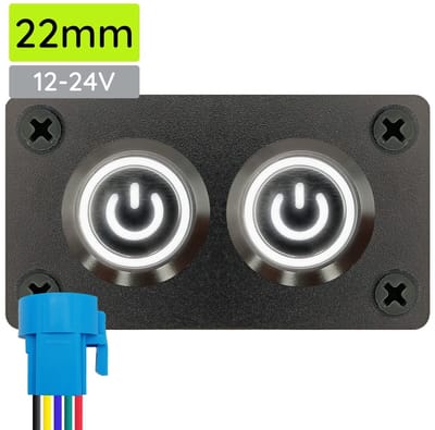 ProRide Metalen drukschakelaar 12-24V ON-OFF - Inbouwpaneel tweevoudig - 22mm - IP67 - LED indicatie Wit