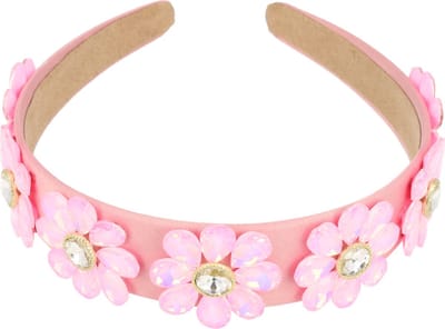 Haarsoires Haarband Diadeem 4cm – Bloemen - Facetstenen – Roze