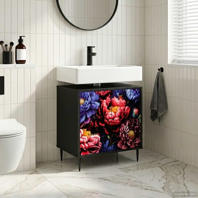 vidaXL - Badkamerkast - KIEL - Zwart - eiken - 60 - x - 40 - x - 61 - cm - Bewerkt - hout