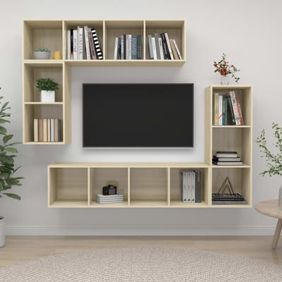 vidaXL - 4-delige - Tv-meubelset - bewerkt - hout - sonoma - eikenkleurig