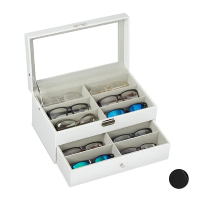 brillendoos voor 12 brillen - 8,5 x 33,5 x 24,5 cm - kunstleer - wit