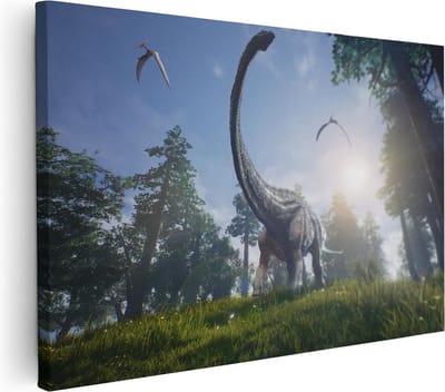 Artaza Canvas Schilderij Dino - 30x20 cm - Klein - Wanddecoratie Boom - Muurdecoratie Dieren - Kamer Accessoires