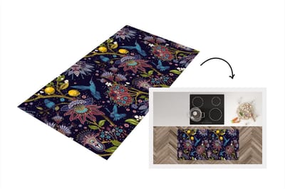 Keukenloper - Loper keuken - Patronen - Vogel - Bloemen - 120x60 cm - Keukenloper vinyl