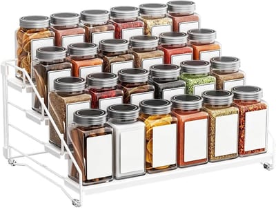 Kruidenrek Organizer - Metalen Opbergrek - Keuken Organiseren - Efficiënt Trapontwerp - 33.5 cm Lengte - Wit