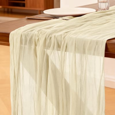 SnelShoppen - Cheesecloth Tafelloper Beige 300x90 CM - Boho Mesh Tafelloper voor Bruiloften, Verjaardagsfeestjes, Babyshowers en Banquetdecoraties