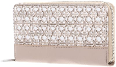 COCCINELLE Leren portemonnee Coated Monogram Zip Around Wallet Multi Blanc / Rosette beige