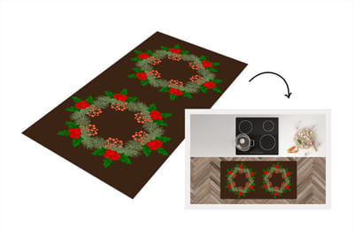 Keukenloper - Loper keuken - Kerstkrans - Hulst - Patronen - 120x60 cm - Keukenloper vinyl