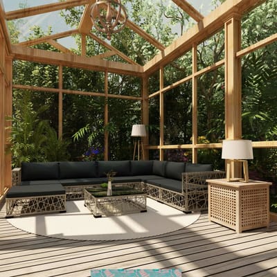 vidaXL - 8-delige - Loungeset - met - kussens - poly - rattan - grijs