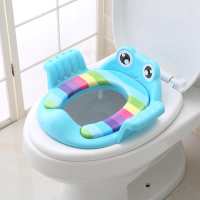 Siège de toilette pour bébé Mignon pour enfants Bébé Nourrisson Double Accoudoir Dossier Haut Anti-éclaboussures Antidérapant Siège de toilette bleu