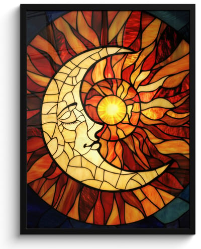 Poster in lijst - Fotolijst 50x70 cm - Posters - Mozaïek - Glas - Maan - Donkerblauw - Posterlijst zwart - Decoratie - Wanddecoratie woonkamer - Muurdecoratie slaapkamer