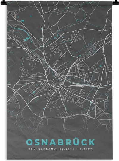 Wandkleed - Wanddoek - Stadskaart – Osnabrück – Duitsland – Plattegrond – Kaart - 120x180 cm - Wandtapijt