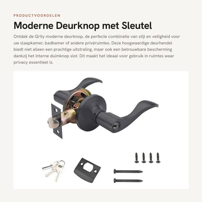 Dailygoods- Deurslot Hoog Beveiliging - Deurknop - Handgreep - Binnen Deurslot - Privacy Bescherming - Verstelbare Latch 60/70mm - Deurgreep
