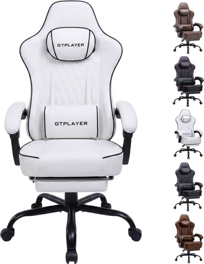 GTPLAYER - Gaming Stoel - Met Synchronmechanik en Kussens - Wit Kunstleer