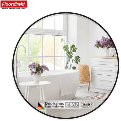 FLOORDIREKT Ronde Wandspiegel Bella - Zwart - Ø 50 cm - Spiegel met Zwart Frame van Aluminiumlegering - Verkrijgbaar in Verschillende Maten
