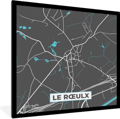 Fotolijst incl. Poster - Kaart – Plattegrond – Stadskaart – Le Rœulx – België - Grijs - 40x40 cm - Posterlijst